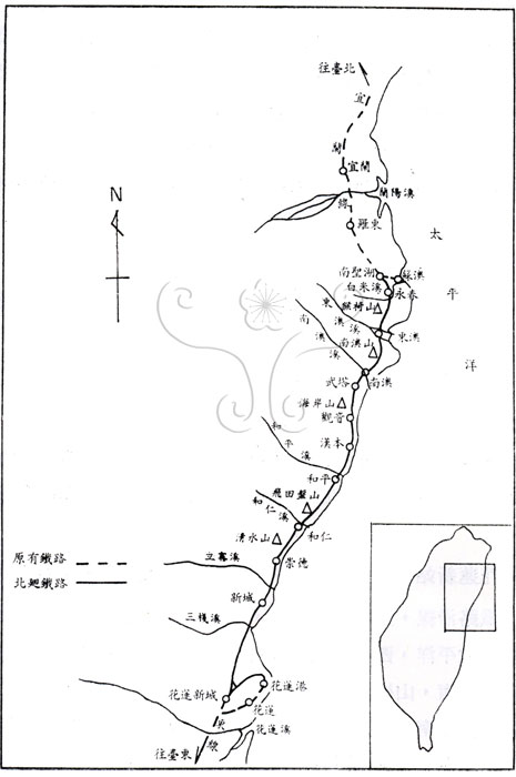* 圖說：
				圖1. 臺灣北迴鐵路位置圖