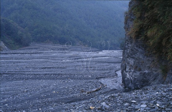 圖3.濁水溪上游支流萬大南溪主要位於中央山脈板岩地質區內河床多砂石岩屑易造成河床增高淤塞與土石流